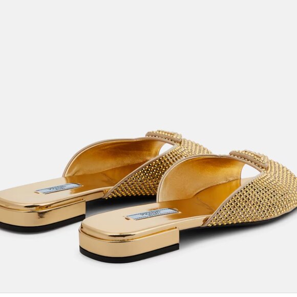 Prada Satin Crystal Embellished Gold Slide Mules Sandals 36, 1XX642 - Picture 10 of 16